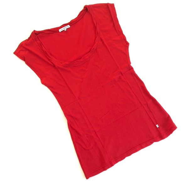 James Perse Tee Shirt RED Scoop Neckline - Picture 1 of 8